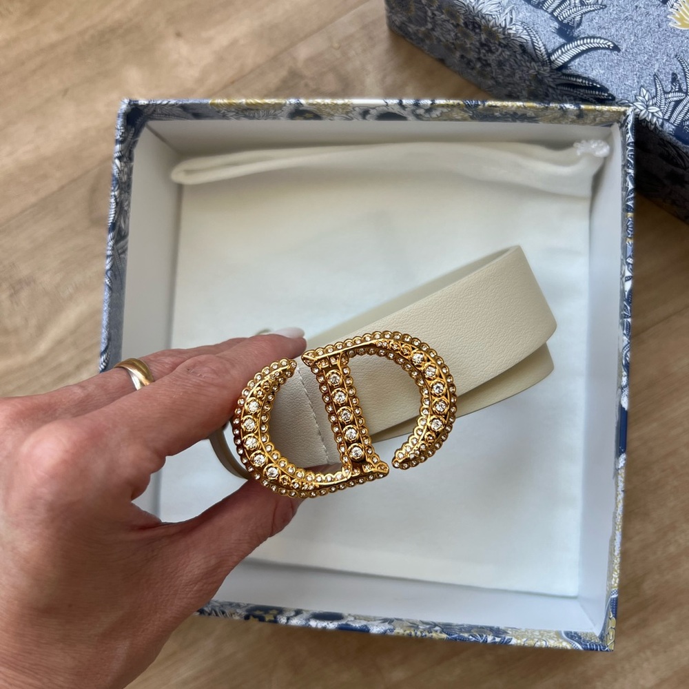Christian Dior CD Crystal Belt | Cream Leather | Size 85 | - Picture 4 of 8